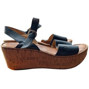 BORN Maldives Blue Platform Cork Wedge Sandals size 9  EUC